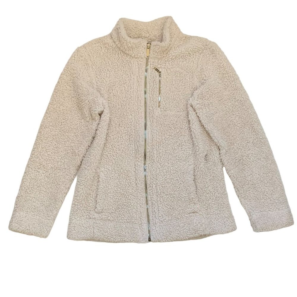 Calvin Klein Size Small Ivory White Cream Fleece Warm Zip Up Jacket